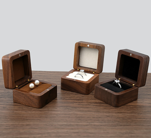 Custom Logo Luxury Square Walnut Wood Ring <b>Box</b> Transparent <b>Clear</b> Lid Jewelry <b>Gift</b> <b>Box</b> for Wedding Ceremony - Product Image 3