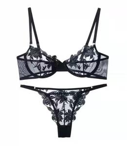 高品质两件套女式内衣套装透视花朵刺绣网眼性感蕾丝内衣灯光控制水平 - Product Image 6