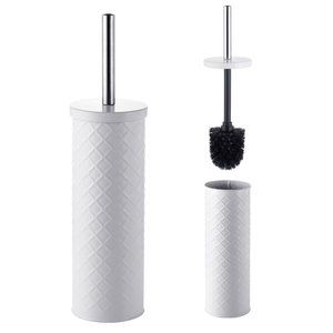 Combo de Baño Compacto y Coordinado - Bote Redondo Blanco de 5L con Relieve y Portaescobillas a Juego - Product Image 6