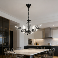 Lustre JACKSUN en cristal K9 doré de luxe, style rétro, branche de fleurs, lampe suspendue en fer, base E14, éclairage de table de salle à manger