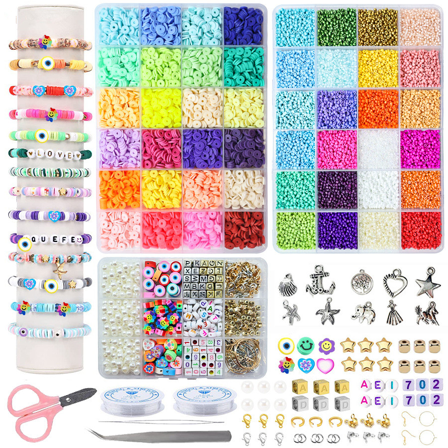Girls Friendship Bracelet DIY Glass Seed Beads Jewelry Making Bracelet Waist Beads Kits Flat Polymer Clay Beads