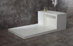 K-T005B baño blanco superficie sólida de <span class=keywords><strong>ducha</strong></span> de piedra de base y asiento coincidentes para cabina de <span class=keywords><strong>ducha</strong></span> brillante o mate - Product Image 4