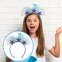 Bandeau en queue de poisson à paillettes pour filles décorations de fête d'anniversaire série océan couvre-chef en maille avec étoile de mer dauphin