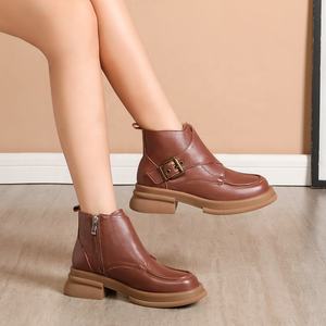 Botines de Mujer Estilo Británico de Cuero Genuino con Cremallera, Cómodos y Transpirables, de Caña Alta para Primavera/Otoño/Invierno - Product Image 4