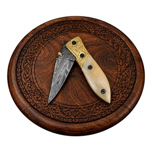 New Arrivals Custom OEM Handmade Damascus Steel <b>Bone</b> <b>Handle</b> <b>Knife</b> Fixed Blade Leather Sheath pocket <b>knife</b> for Sale - Product Image 5