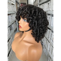 Perruque de cheveux humains indiens vierges, avec frange, densité 200%, demi-vague profonde, couleur naturelle
