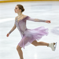 Robe de patinage artistique pour adultes et enfants, dégradé lavande, maille, manches longues, strass, dos en V, costume de patinage pour performance et compétition