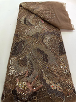 NI.AI Champagne Nude Premium, dentelle de tulle brodée de plumes et de perles, cousue main, luxueuse et éclatante, pour la confection sur mesure de robes de mariée de créateur