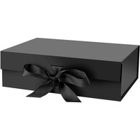 Boîtes cadeaux noires faites à la main en gros avec nœud en satin, logo personnalisé en relief, emballage de luxe en carton pour bijoux, montres et parfums