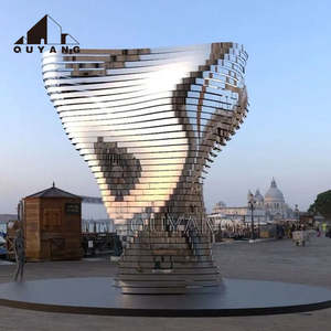 QUYANG kunden spezifische moderne Garten dekoration im Freien Metall abstrakte Kunst Edelstahl Skulptur Wasser brunnen - Product Image 6