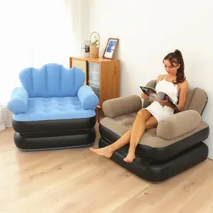 2024 New folding dual-purpose inflatable sofa bed thickened flocking PVC lazy sofa afternoon sleeping mattress