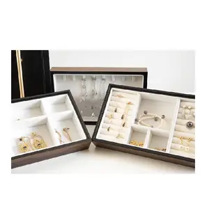 Wooden Stackable Jewelry Box Trays Storage Organizer Cabinet Case Display