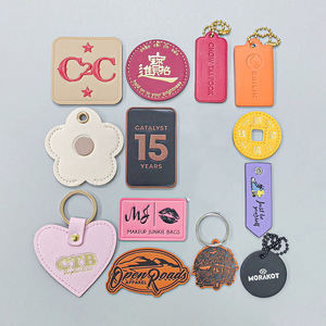 Etichette in pelle PU all'ingrosso personalizzato doppio Logo in rilievo etichette in pelle con catena a sfera - Product Image 3