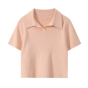 Polo con Top corto estampado de alta calidad para mujer, camiseta personalizada en blanco de Color sólido con logotipo bordado, camisa con cuello Polo para mujer - Product Image 2