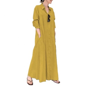 Nouvelle <span class=keywords><strong>Robe</strong></span> Chemise <span class=keywords><strong>2022</strong></span> Style Printemps <span class=keywords><strong>Automne</strong></span> Femme, Couleur Unie Manches Longues Boutonnée avec Poches, Ample <span class=keywords><strong>D</strong></span>écontractée Longue Style Musulman - Product Image 3