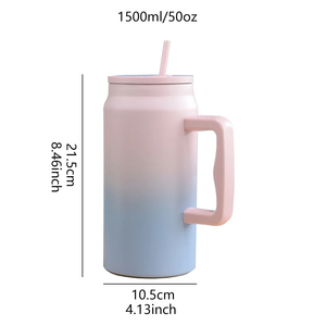 Custom Logo 50oz 1500ml Stainless Steel Vacuum Insulated Tumbler with Handle Straw Lid <b>Large</b> Capacity Travel <b>Mug</b> - Product Image 3