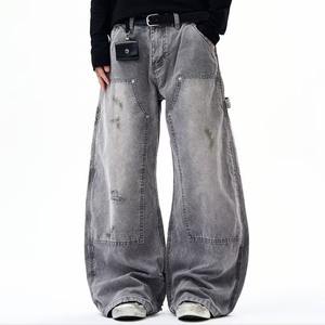 American Retro Deconstructed Washed Scimitar <b>Jeans</b> Men <b>Women</b> Low Spring High Street Style Slightly Flared <b>Slimming</b> Loose Casual - Product Image 2