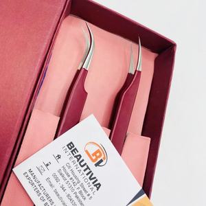 Pince à épiler d'extension de cils d'isolement incurvée en acier inoxydable de marque privée à pointe pointue professionnelle nouvelle boîte de conception durable - Product Image 5