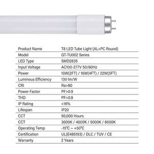 High Lumen T8 <b>LED</b> <b>Tube</b> Light 4FT 120lm/W PC+Aluminum Body Ra>80 IP20 AC100-277V 2-Year Warranty Commercial Lighting - Product Image 5