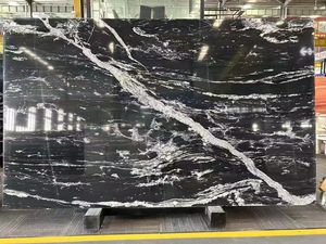 Dalles de pavés de terrasse extérieure en granit noir ondulé argenté naturel avec des veines blanches, finition sablée et flammée - Product Image 1