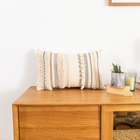 Maroc blanc haute qualité coton décoratif housse de coussin tufté gland pompon jeter taie d'oreiller