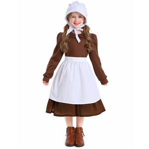 Costume da Pellegrina, Abito Coloniale da Ragazza del Fattoria, Vestito da Pioniera della Prateria 2-4 Anni, 4-10 Anni, 10-16 Anni, per Ragazze e Adolescenti - Product Image 1