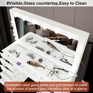 Table de Toilette Coiffeuse Moderne Luxe Grande Blanche en Bois et Verre avec Miroir Éclairé LED et Tiroirs pour <span class=keywords><strong>Chambre</strong></span> - Product Image 5
