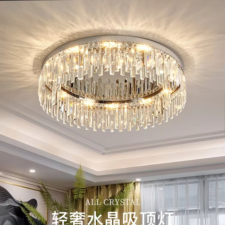 Modern Steel & Crystal LED Ceiling Lamp with Warm White Light for Living Room-High-End Design for Hotels