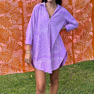 Summer design loose beach print <b>long</b>-sleeved button-down shirt <b>dress</b> custom linen shirt <b>dress</b> - Product Image 1