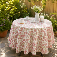 Nappe en coton vintage à motifs floraux pour table ronde, nappe en lin imprimée botanique rose pour la cuisine et les repas en plein air