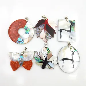Mother of Pearl loose pieces Maple Leaf Butterfly Donut shape pendant oval rectangle abalone shell charms earrings necklaces