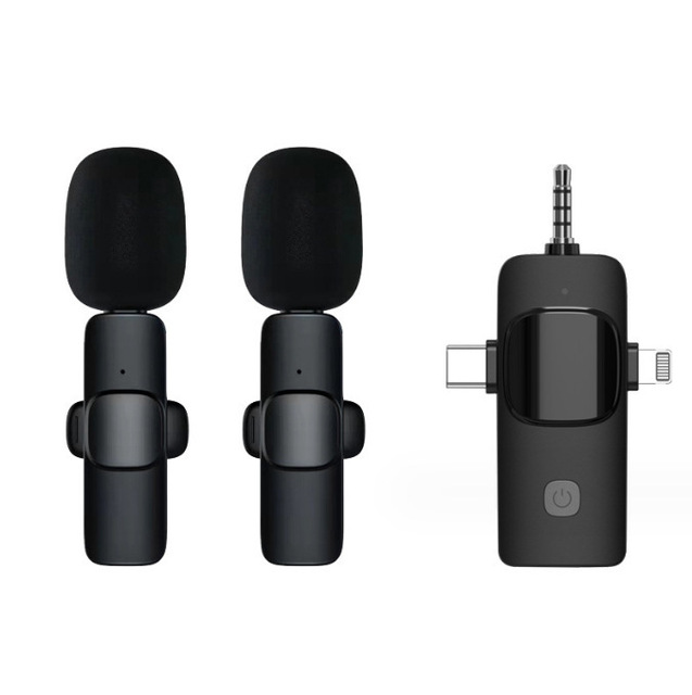 Cheap Wireless K15 3 In1 Lavalier Live Noise Cancelling 3-in-1 Lapel Microphone Set with Two Microphones for Tiktok