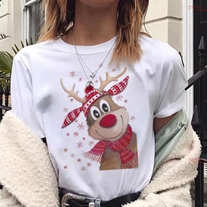 2025 nuevo estilo al por mayor personalización patrón de dibujos animados de Navidad de moda y lindo cuello redondo <span class=keywords><strong>Camiseta</strong></span> de manga corta para mujeres - Product Image 1