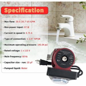 Pompe de circulation CWDA 115V 1/8 CV avec minuterie pour recirculation d'eau chaude et raccords union - Product Image 3