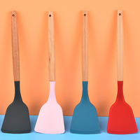 Spatule de cuisine en silicone antiadhésive avec manche en bois, ustensiles de cuisine, spatule de cuisine en silicone de qualité alimentaire, pelle