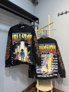 T-shirt Lunga Oversize da Uomo di Alta Qualità con Stampa Hell Star, Traspirante, Pesante, Casual, 100% Cotone, con NFC - Product Image 4