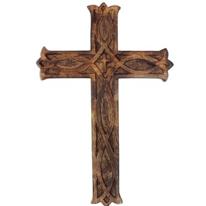 Croix murale en bois sculptée à la main, style rustique, décoration religieuse pour salon et mur de prière, best-seller, en vente - Product Image 1