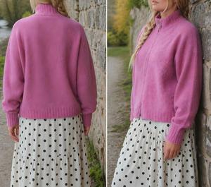 Cardigan pour femme <span class=keywords><strong>en</strong></span> mélange <span class=keywords><strong>de</strong></span> <span class=keywords><strong>laine</strong></span> texturé 7GG, avec fermeture éclair <span class=keywords><strong>à</strong></span> motif floral double, coupe ample, style col choker, personnalisable - Product Image 2