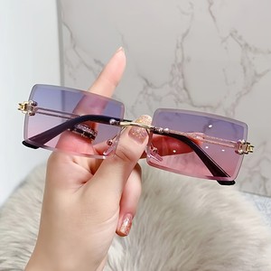 Gafas de Sol Cuadradas Sin Montura con Degradado para Mujer, Gafas de Sol Rectangulares de Moda con Marco Metálico de Lujo - Product Image 2