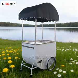 Chariot mobile de restauration rapide en métal résistant à la rouille pour la vente de gelato, crème glacée et de fleurs, avec congélateur intégré - Product Image 1