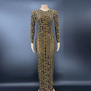 NOVANCE Y2256-C Printemps 2022 Robe de soirée pour femme à sequins dorés à dos fendu, élégante et sexy, grande taille - Product Image 1