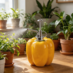 Vente en gros de flacons pulvérisateurs en céramique jaune poivron personnalisés avec pompe métallique, <span class=keywords><strong>pulvérisateur</strong></span> d'eau vintage pour plantes, en vrac - Product Image 1