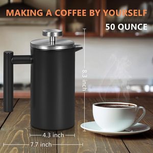 เครื่องชงกาแฟฝรั่งเศสสแตนเลสสีดำทันสมัยรักษ์โลก ยอดขายดีที่สุด พร้อมฉนวนกันความร้อนสองชั้น ความจุ 800 มล. - Product Image 4