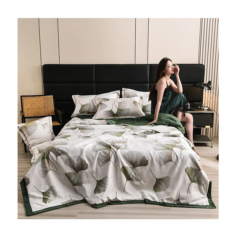 Venda quente novo design folha ginkgo legal cama fina acolchoado conjuntos impressos moderno verão colchas