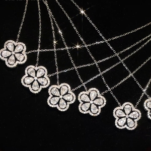 Collier Xinfly en or blanc 18 carats avec diamants naturels ronds en forme de fleur de 0,35 carat, tendance - Product Image 4