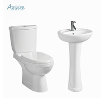 Suite Sanitaire Arabe Économique – WC Toilette Une Pièce Céramique à Chasse d'Eau, Cuvette et Lavabo sur Colonne pour Salle de Bain