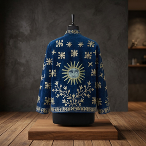 Handmade <b>Navy</b> Suzani Velvet <b>Jacket</b> <b>for</b> <b>Women</b> Crescent Moon Floral Embroidery Boho Ethnic Wholesale Boutique Outerwear Supplier - Product Image 4
