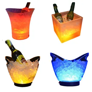 LED Ice Bucket Multiple Large Capacity Custom Logo Acrylic Plastic Transparent Led illuminated ice bucket