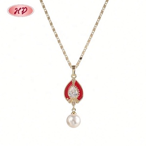 ชุดเครื่องประดับมุกทรงหยดน้ำเคลือบทอง 18K พร้อมเคลือบสีแดง สำหรับผู้หญิง งานแต่งงาน งานปาร์ตี้ สร้อยคอ ต่างหู จากโรงงานโดยตรง - Product Image 3
