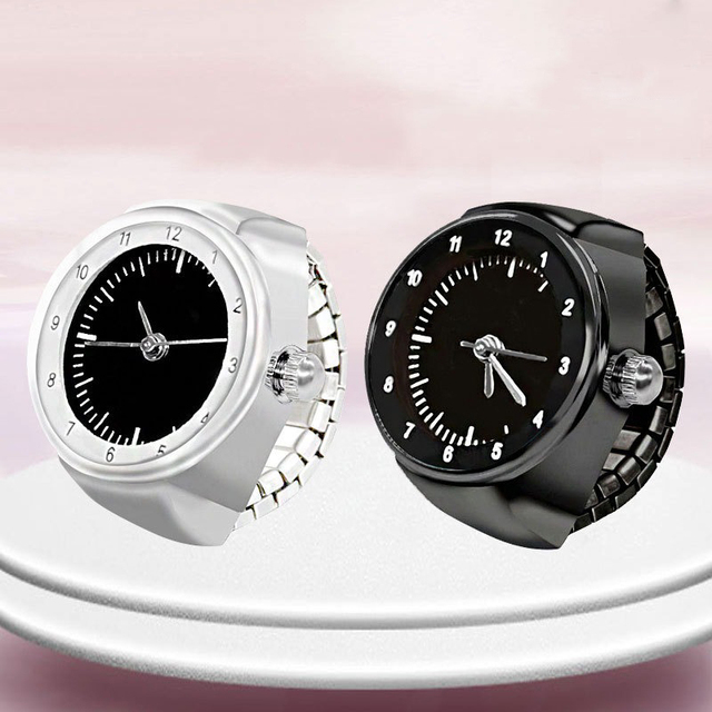 Wholesale Free Size Electronic Watch Rings Simple Fashion Black and White Simple Finger Watch Mini Clock Ring for Women Men